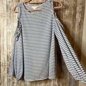 Lauren Conrad Striped Cold Shoulder Blouse – Size Large